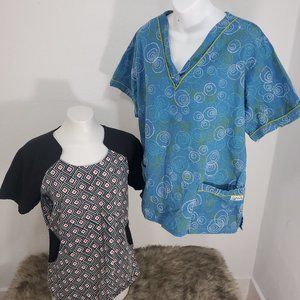 Two U.A.scrub Tops Designer print Geometric patterns Woman's size MEDIUM